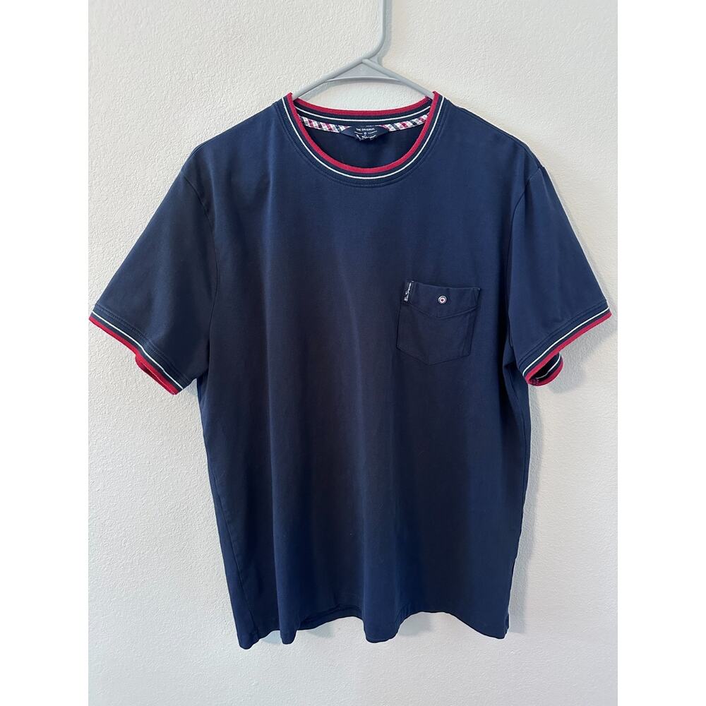 Ben Sherman mens size large blue short sleeve t-shirt with pocket and red accent